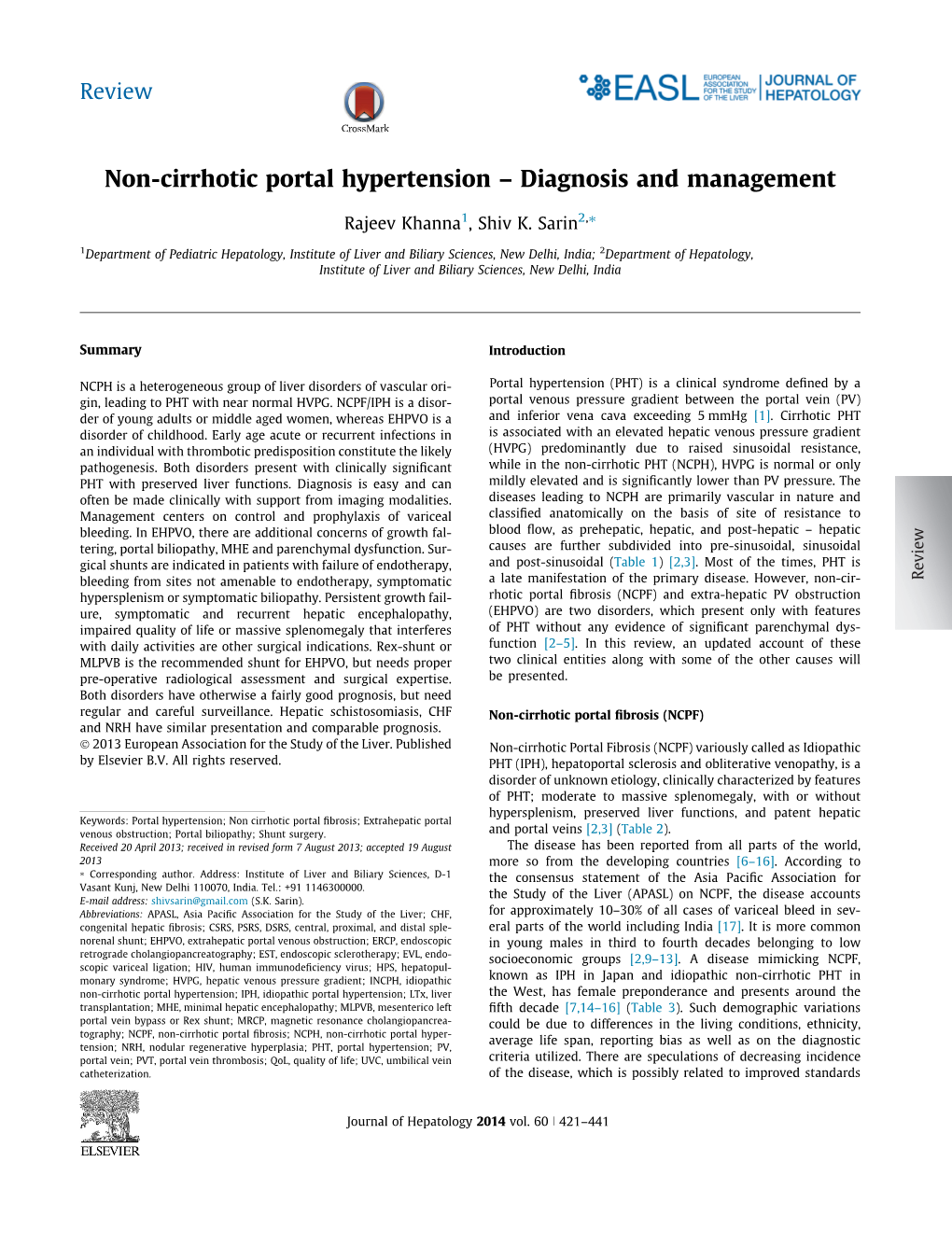 Non-Cirrhotic Portal Hypertension Â€“ Diagnosis and Management