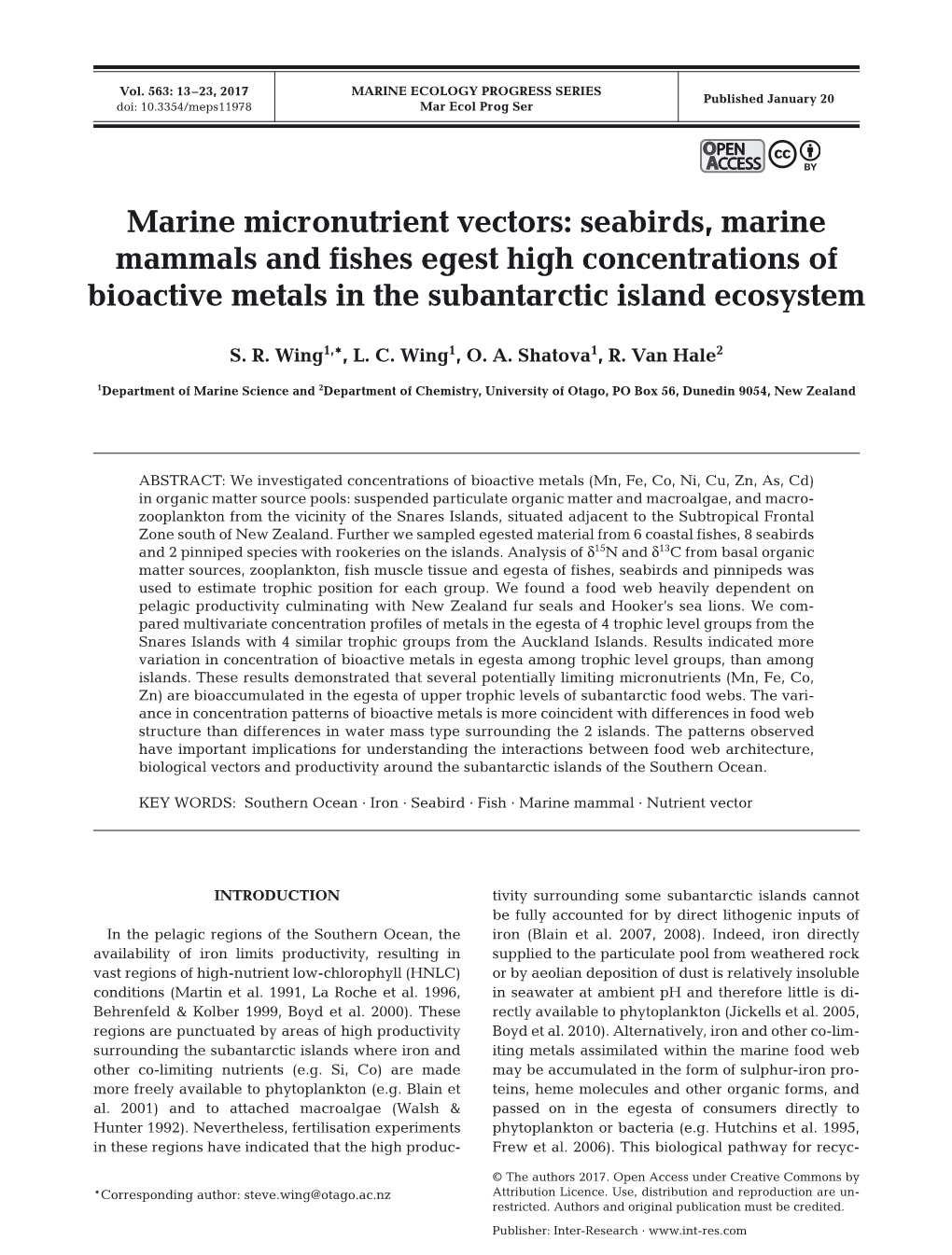 Marine Micronutrient Vectors: Seabirds, Marine Mammals and Fishes Egest High Concentrations of Bioactive Metals in the Subantarctic Island Ecosystem