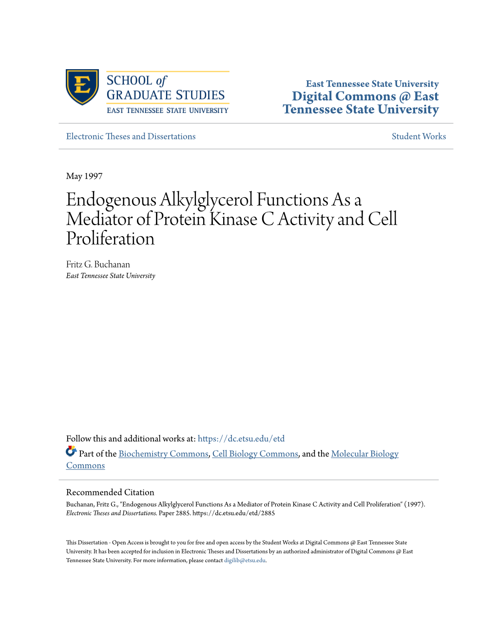 Endogenous Alkylglycerol Functions As a Mediator of Protein Kinase C Activity and Cell Proliferation Fritz G