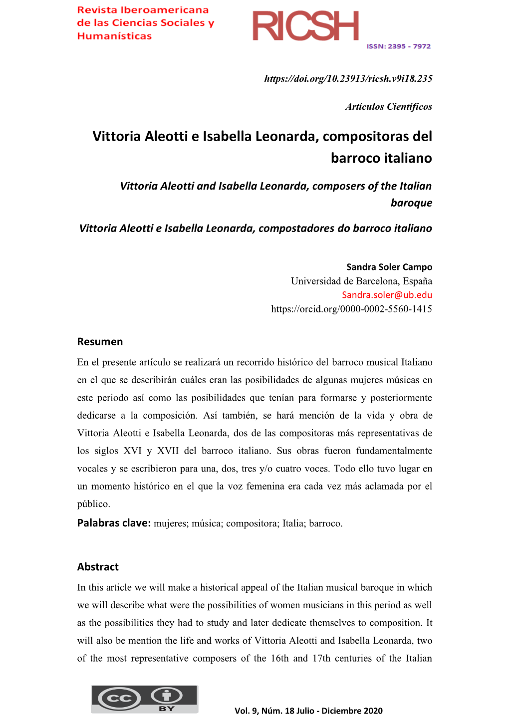 Vittoria Aleotti E Isabella Leonarda, Compositoras Del Barroco Italiano