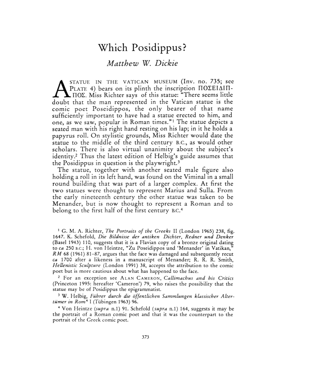 Which Posidippus? , Greek, Roman and Byzantine Studies, 35:4 (1994:Winter) P.373