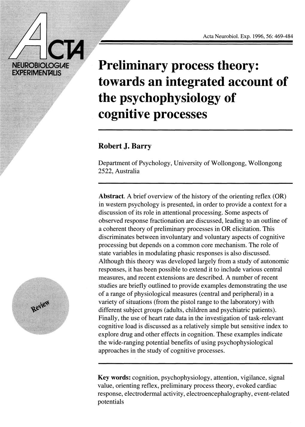 Department of Psychology, University of Wollongong, Wollongong 2522, Australia Abstract. a Brief Overview of the History Of