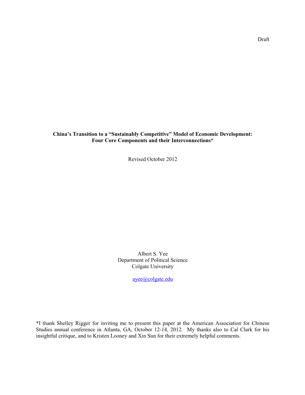 Model of Economic Development: Four Core Components and Their Interconnections*