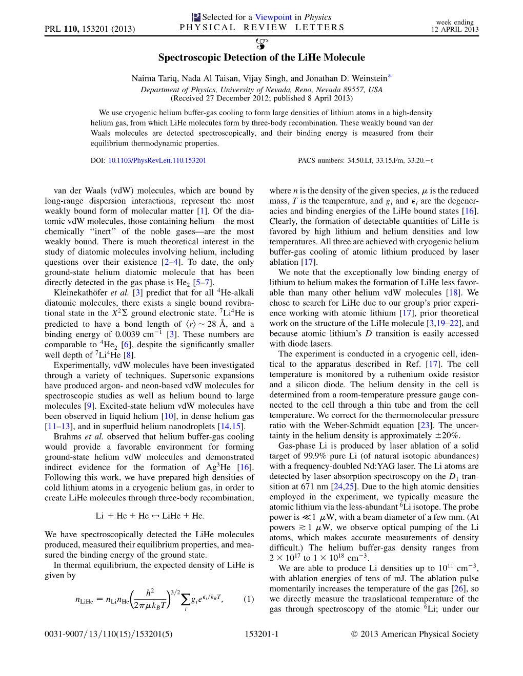 Spectroscopic Detection of the Lihe Molecule