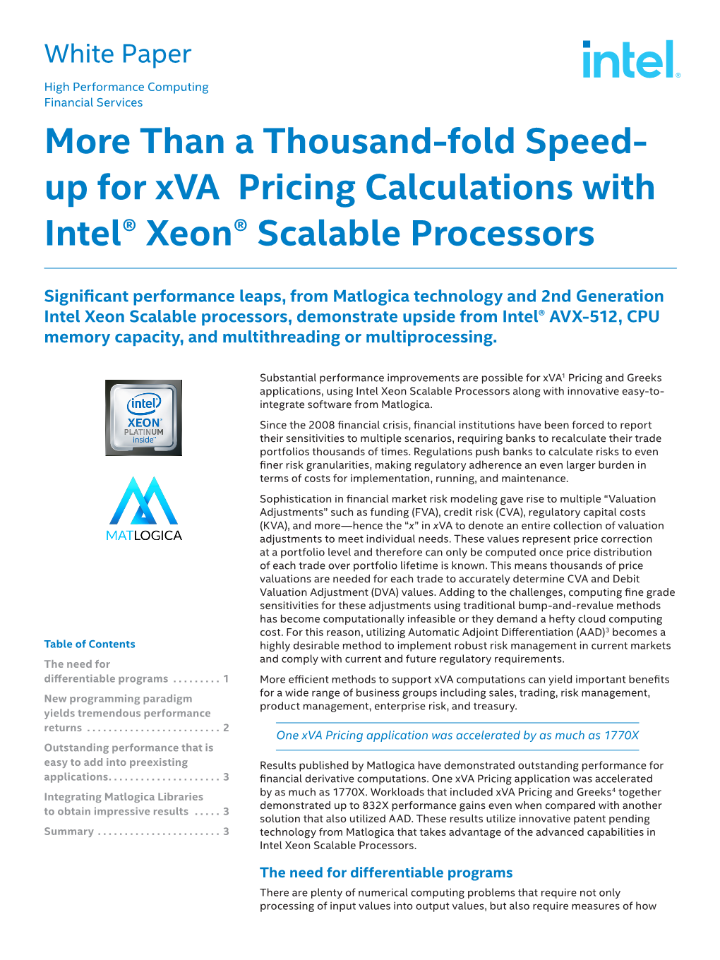 More Than a Thousand-Fold Speed- up for Xva Pricing Calculations with Intel® Xeon® Scalable Processors