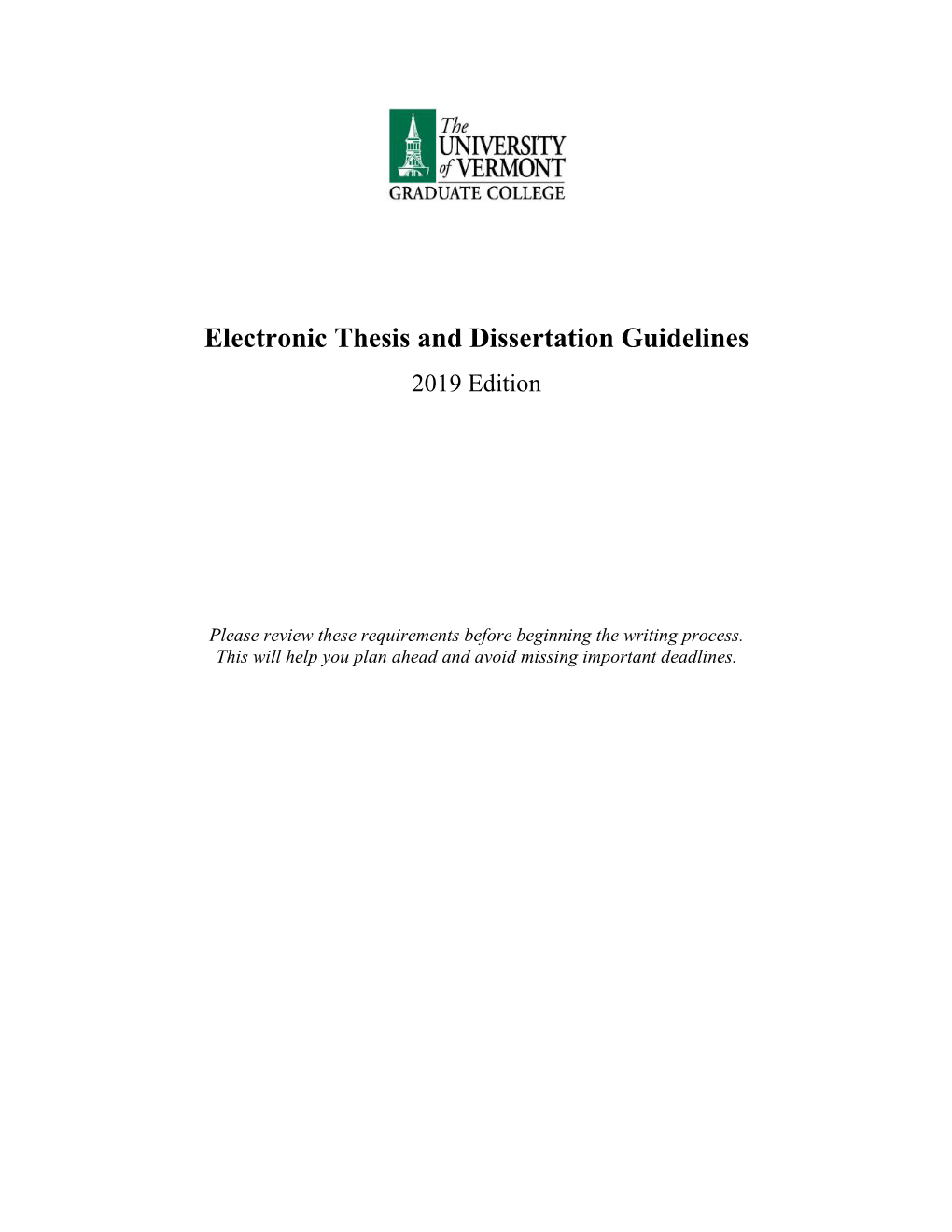 Electronic Thesis and Dissertation Guidelines 2019 Edition