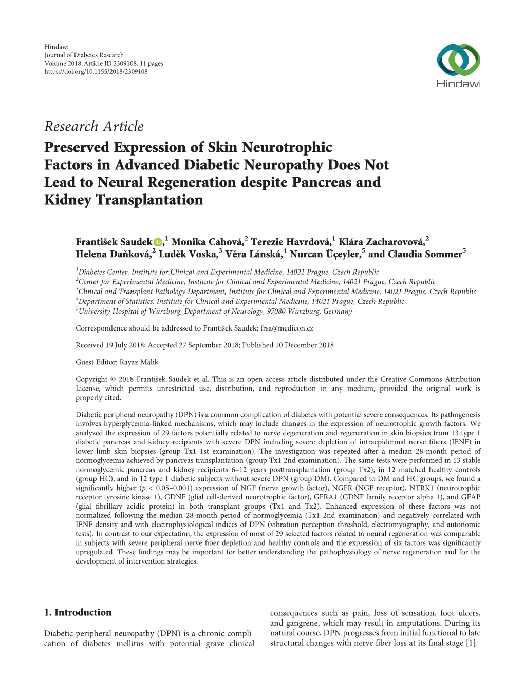 Preserved Expression of Skin Neurotrophic Factors in Advanced Diabetic Neuropathy Does Not Lead to Neural Regeneration Despite Pancreas and Kidney Transplantation