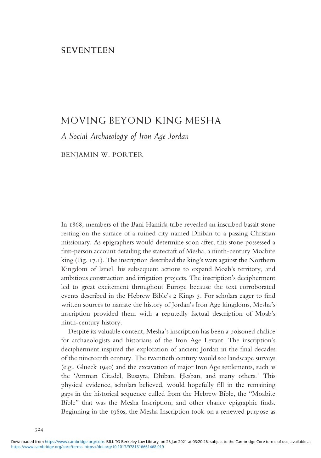 MOVING BEYOND KING MESHA a Social Archaeology of Iron Age Jordan