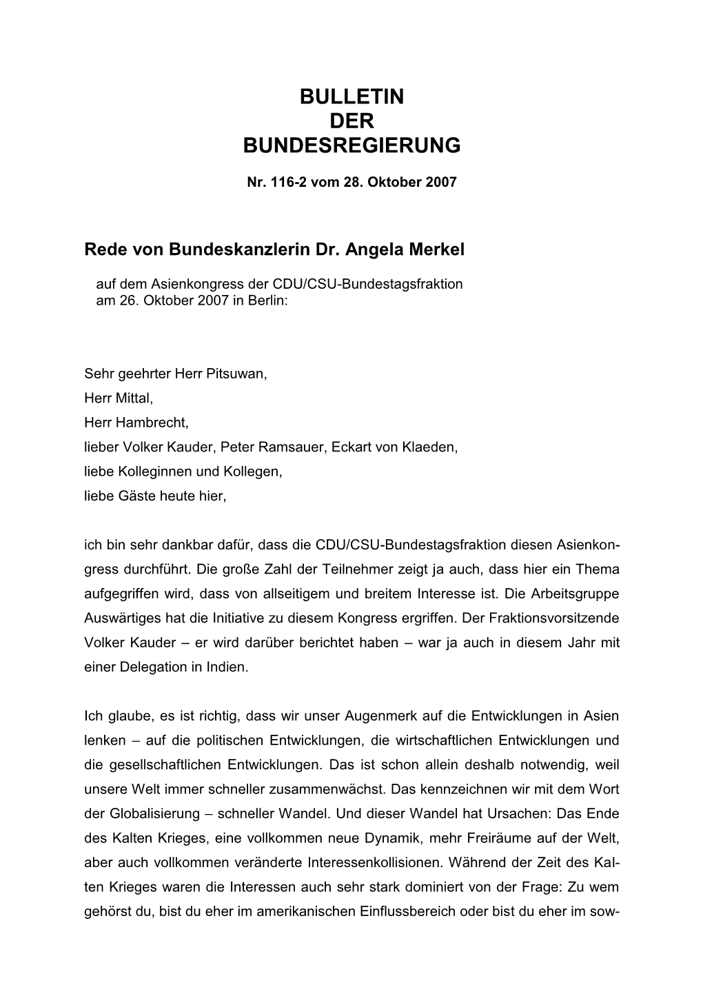 Bulletin Der Bundesregierung