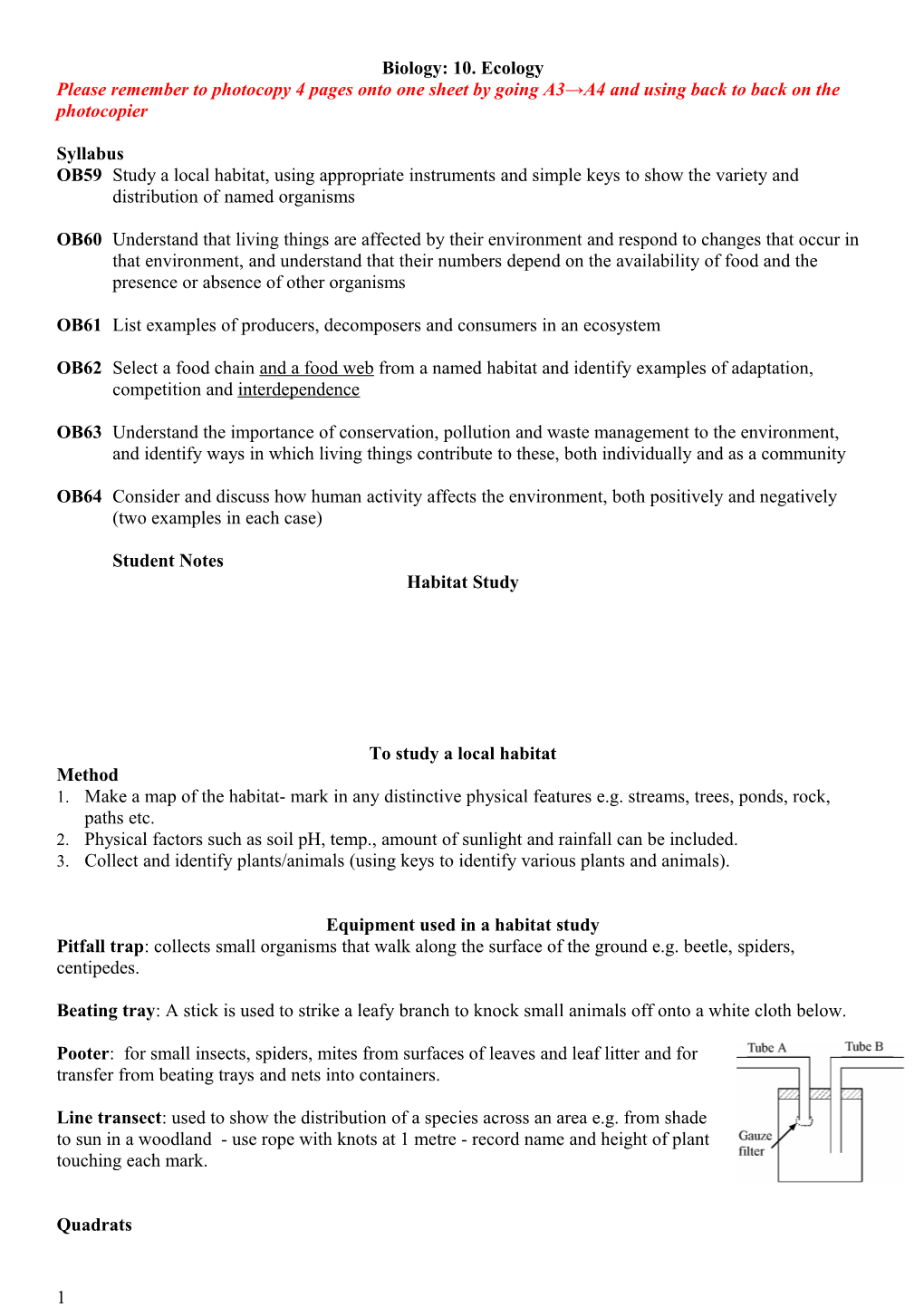 Biology: 10. Ecology