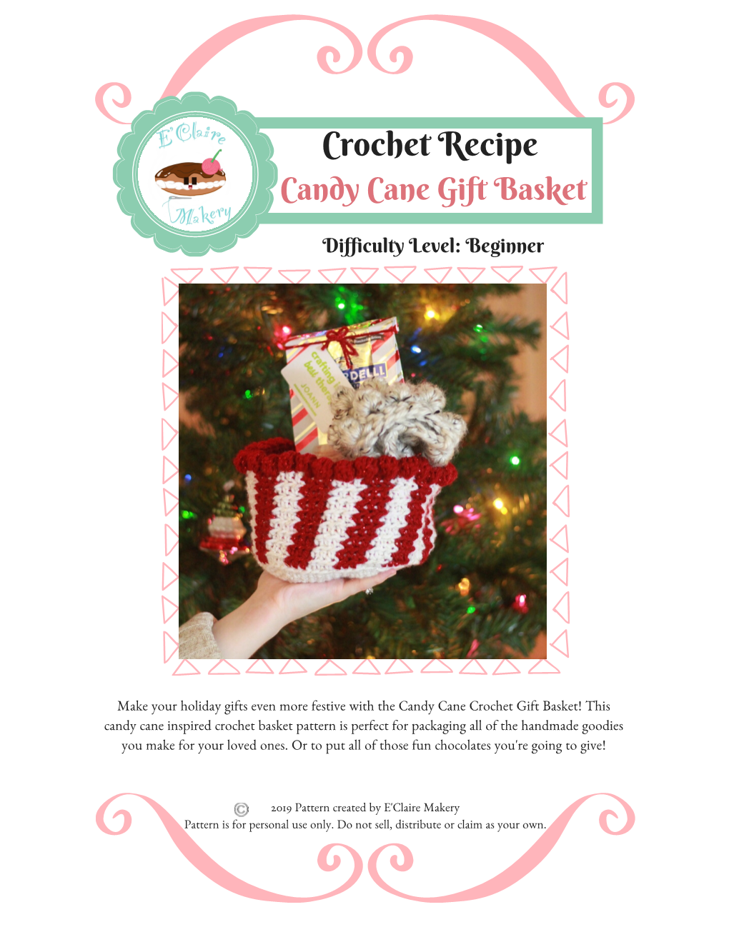 Crochet Recipe Candy Cane Gift Basket