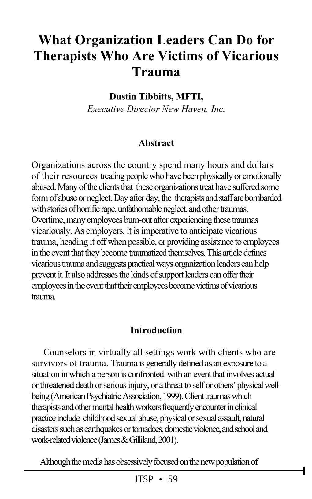 What Organization Leaders Can Do for Therapists Who Are Victims of Vicarious Trauma