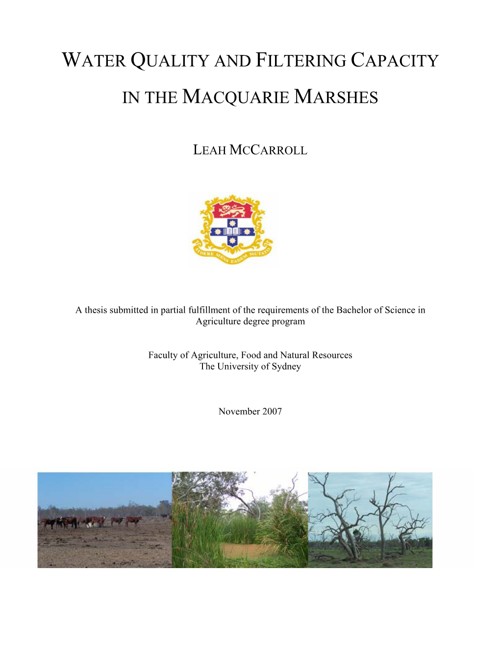 Water Quality and Filtering Capacity in the Macquarie