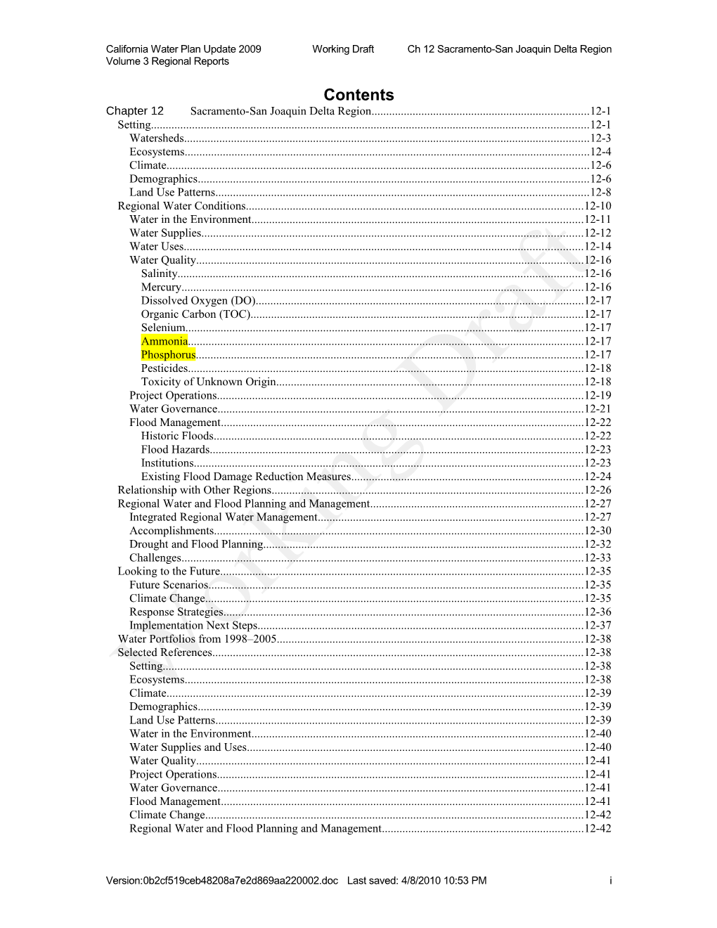 California Water Plan Update 2009 Working Draft Ch 12 Sacramento-San Joaquin Delta Region