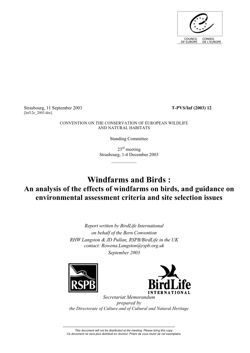 Effects of Wind Farms on Birds at Sea