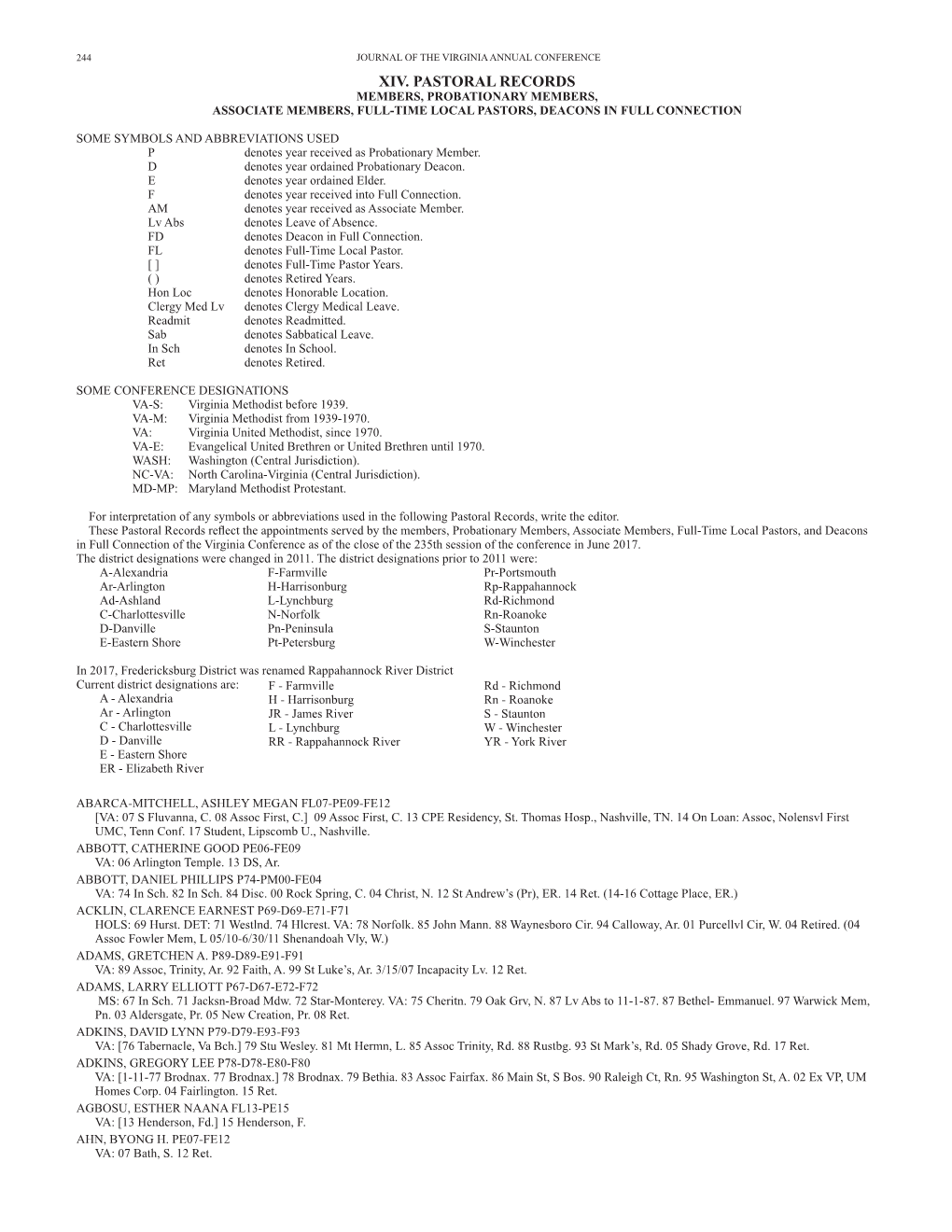 Xiv. Pastoral Records Members, Probationary Members, Associate Members, Full-Time Local Pastors, Deacons in Full Connection