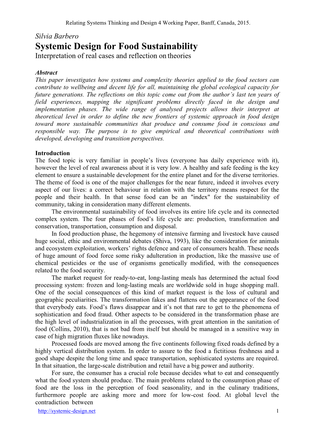 Systemic Design for Food Sustainability Interpretation of Real Cases and Reflection on Theories