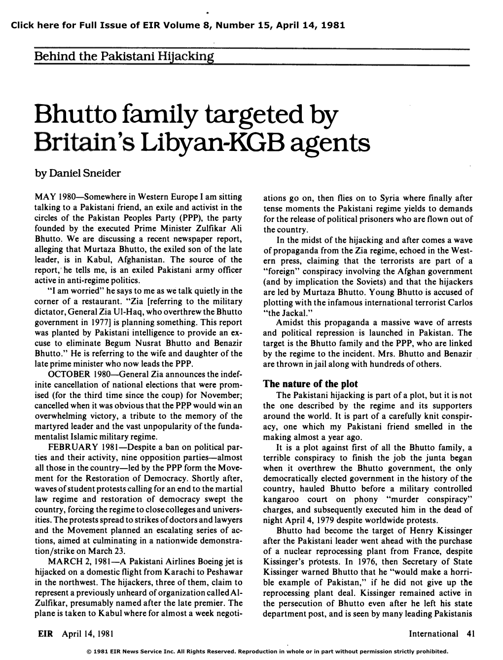 Bhutto Family Targeted by Britain's Libyan-KGB Agents