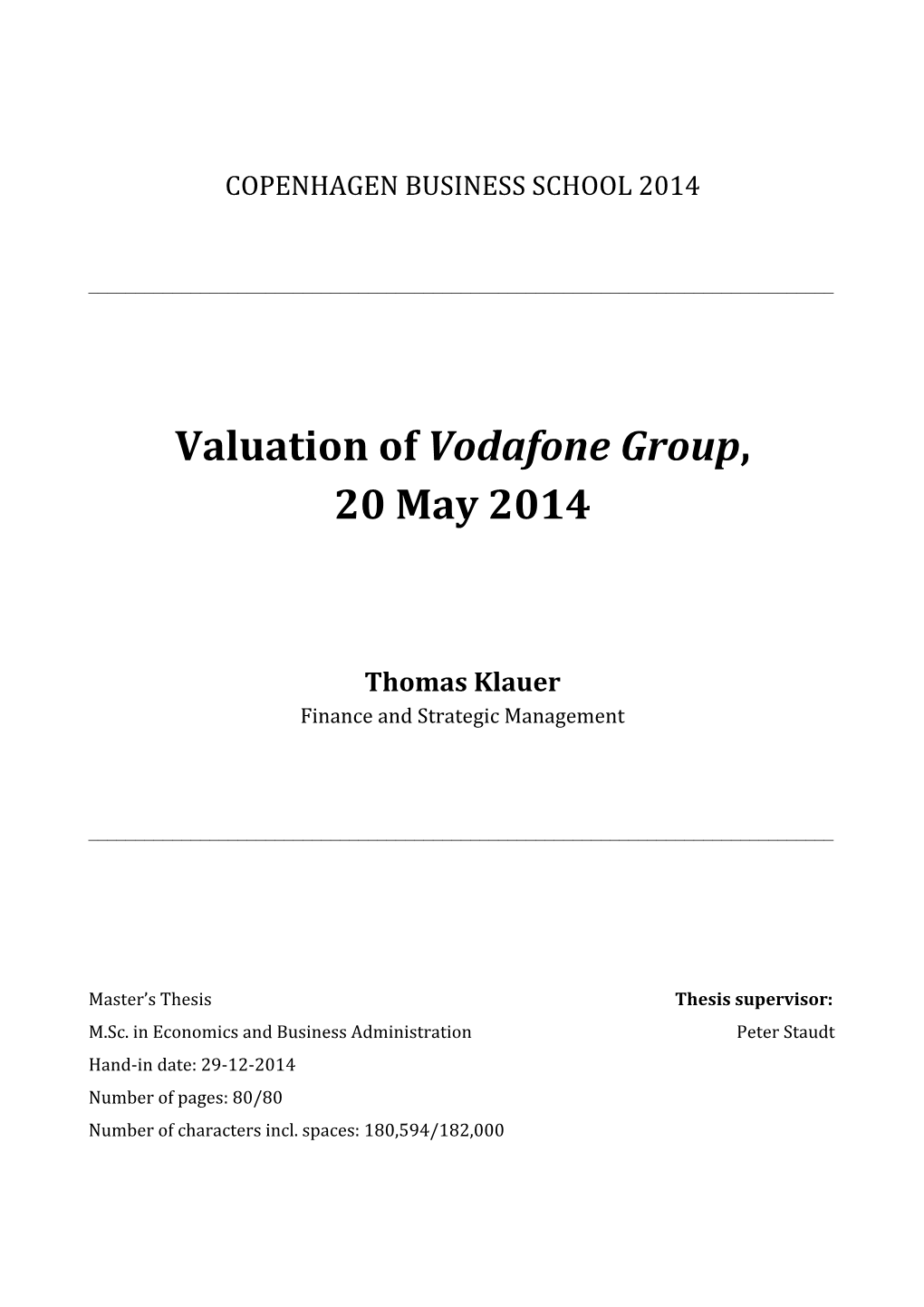 Valuation of Vodafone Group, 20 May 2014