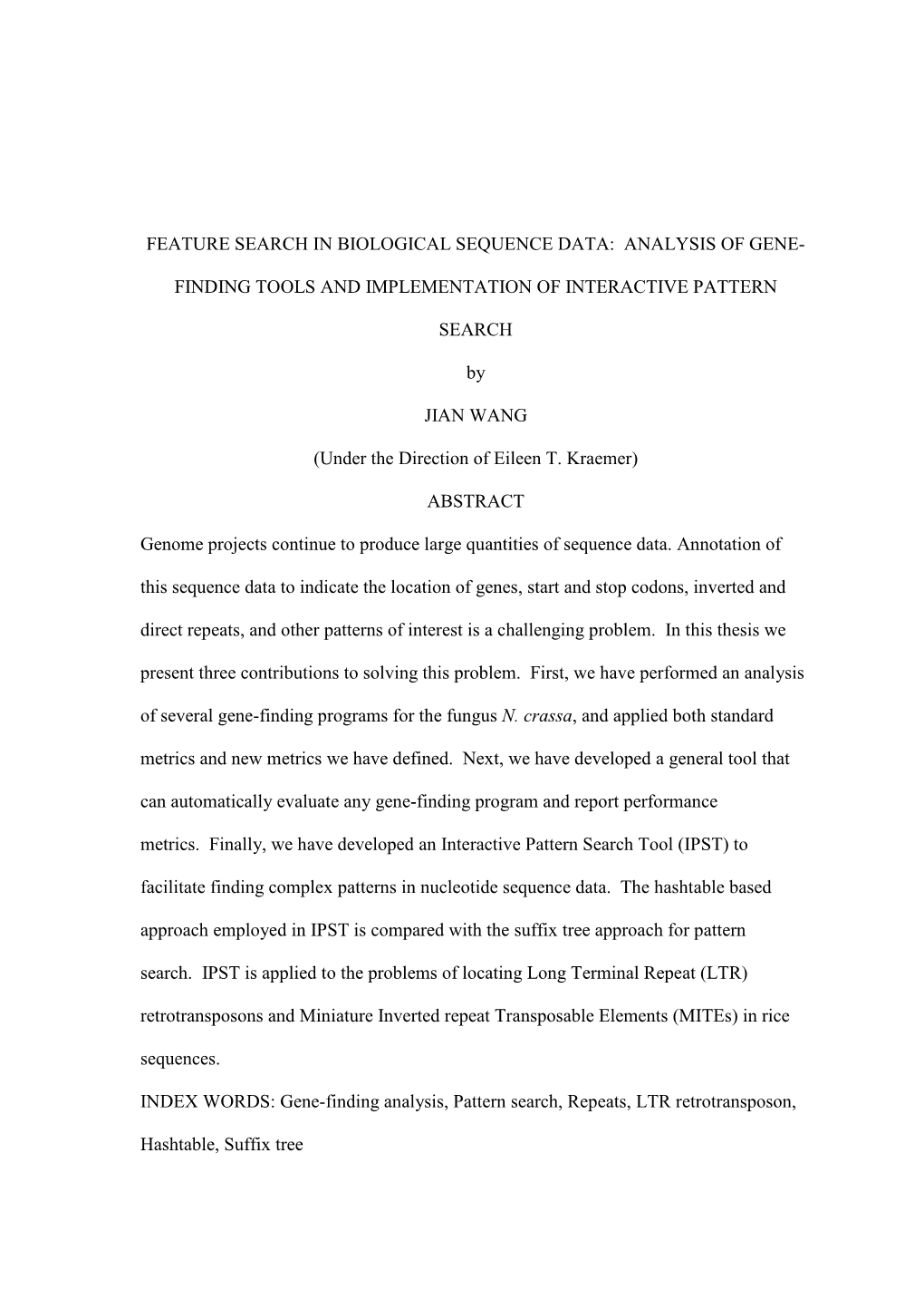 Feature Search in Biological Sequence Data: Analysis of Gene