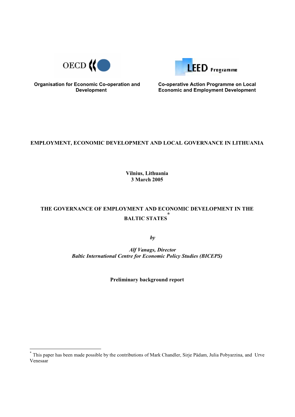 Employment, Economic Development and Local Governance in Lithuania