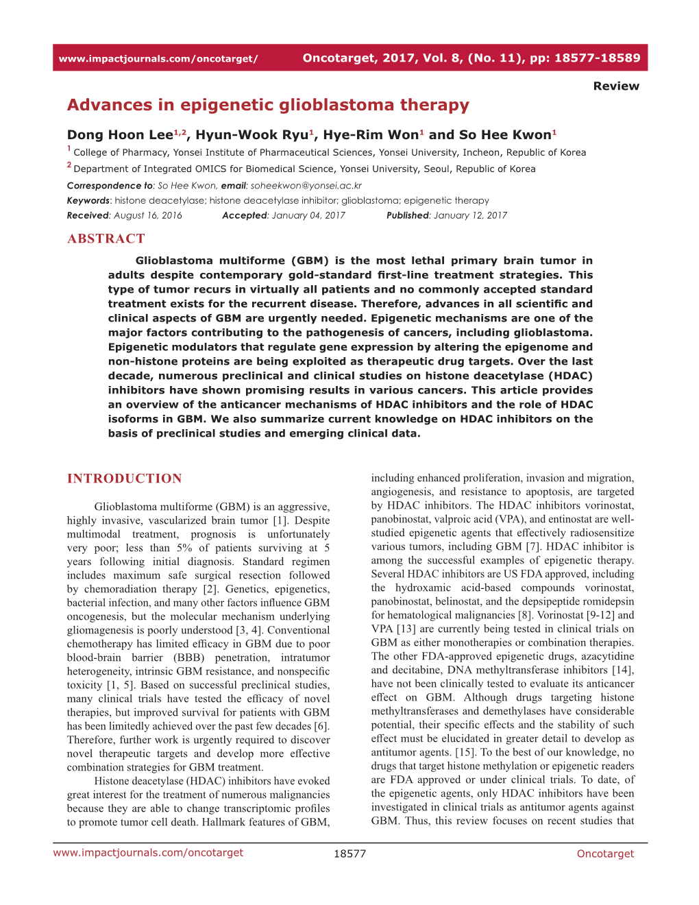 Advances in Epigenetic Glioblastoma Therapy