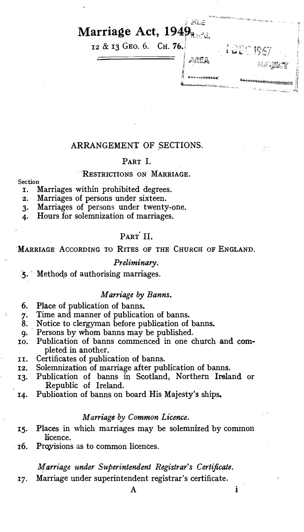 Marriage Act, 1949... { 12 & 13 GEO