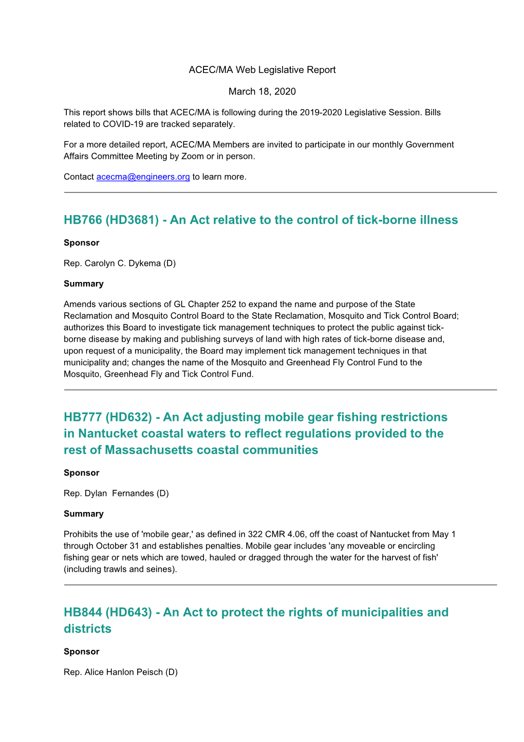 3-18-20 ACEC/MA Web Report on Legislation