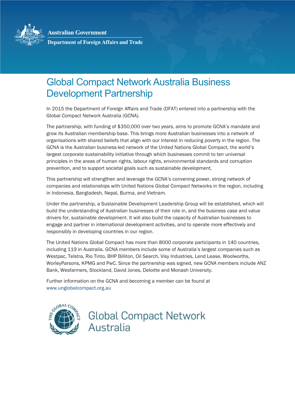 Global Compact Network Australia Business Development Partnership