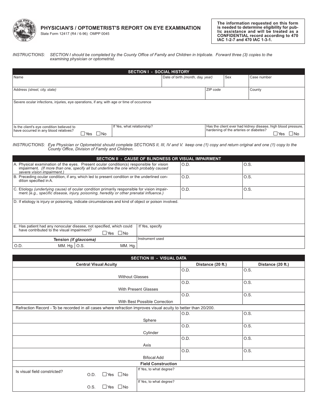 Physician's / Optometrist's Report on Eye Examination