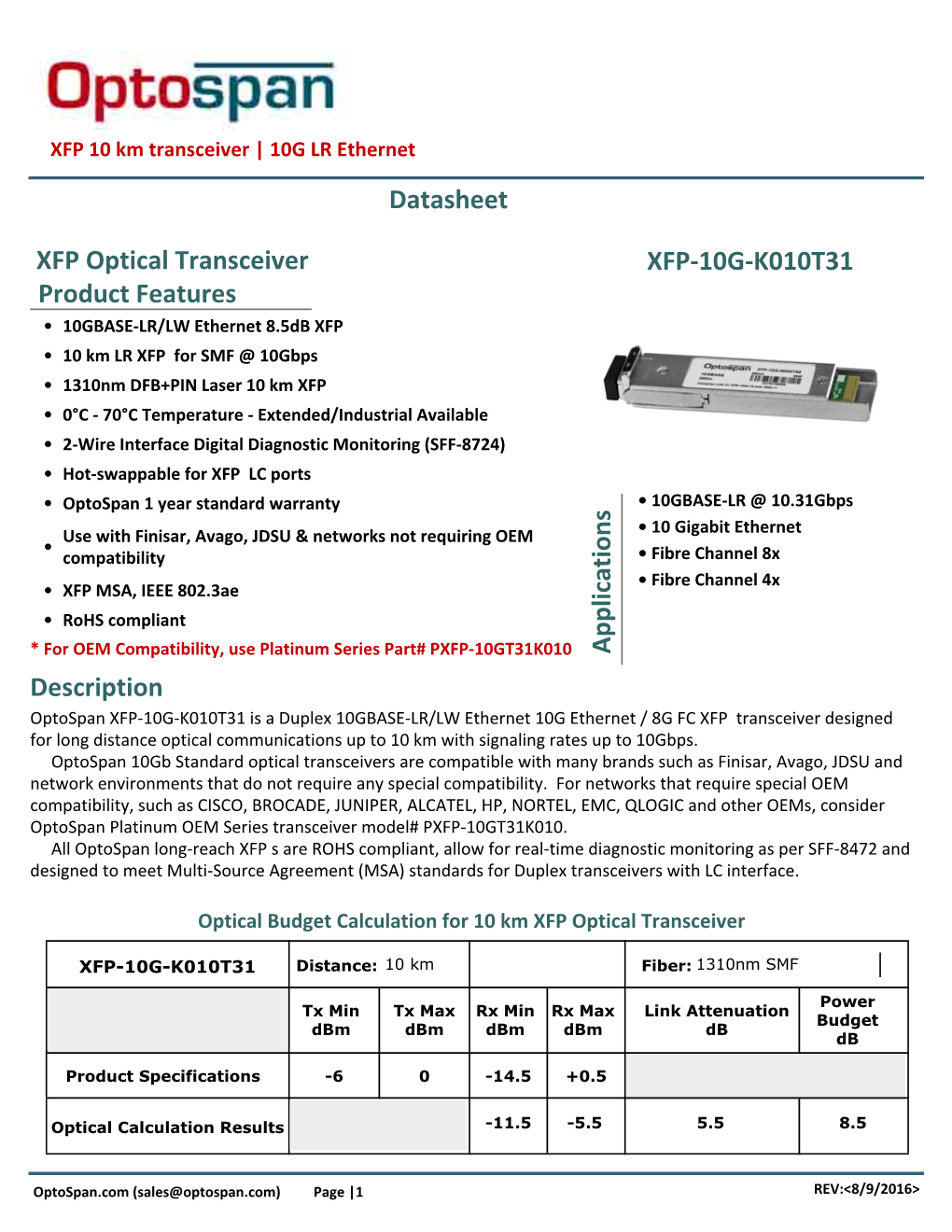 10G LR Ethernet Datasheet