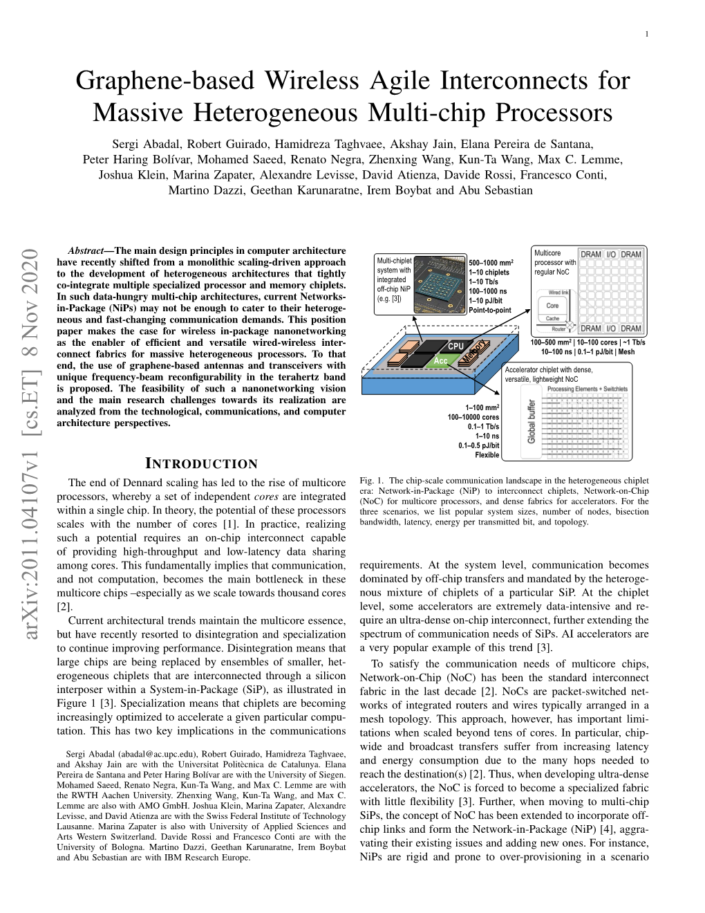 Graphene-Based Wireless Agile Interconnects for Massive Heterogeneous Multi-Chip Processors