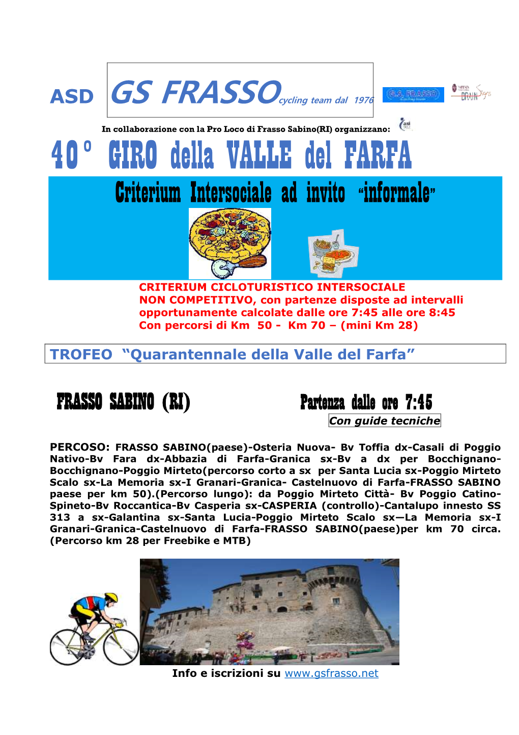 40° GIRO Della VALLE Del FARFA Criterium Intersociale Ad Invito “Informale”