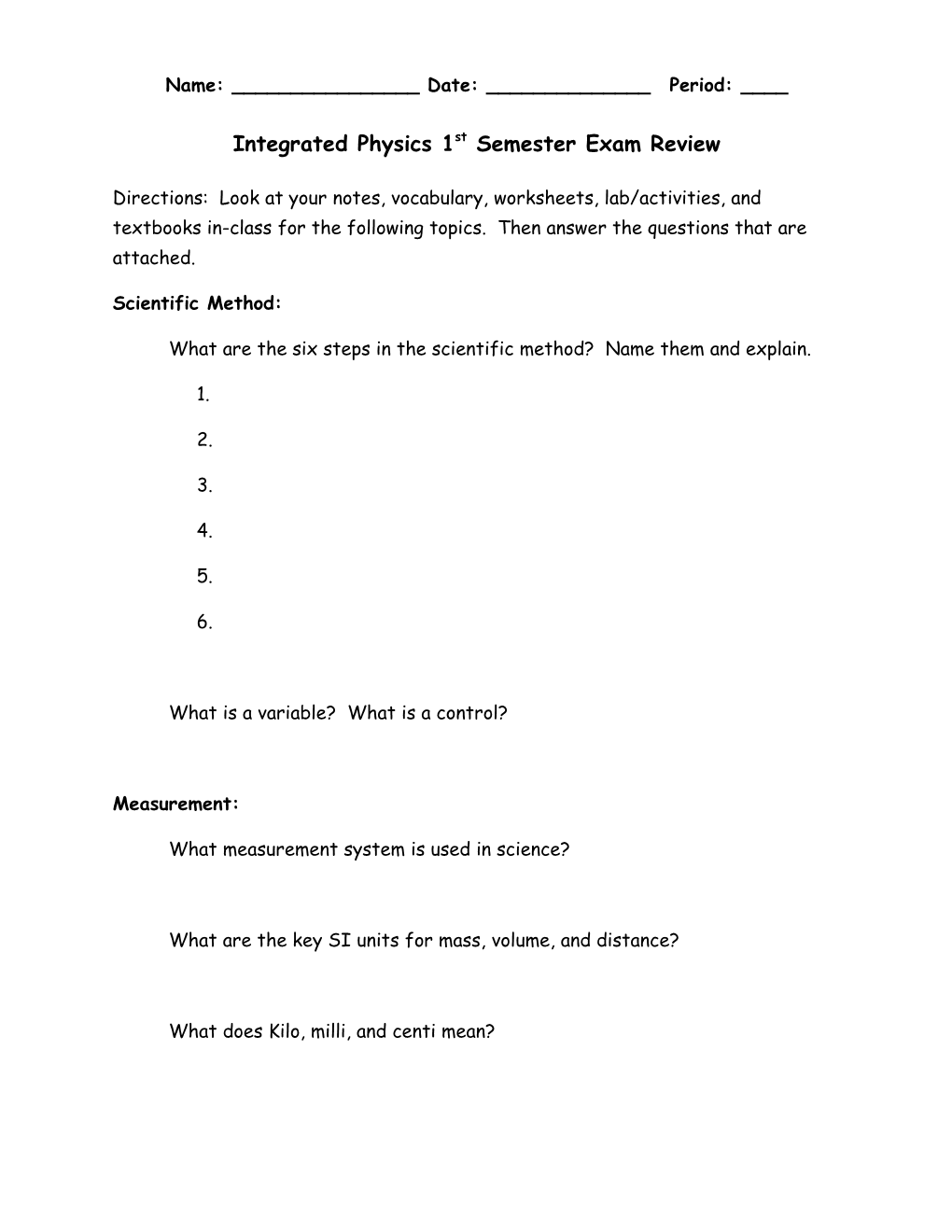 Integrated Physics 1St Semester Exam Review