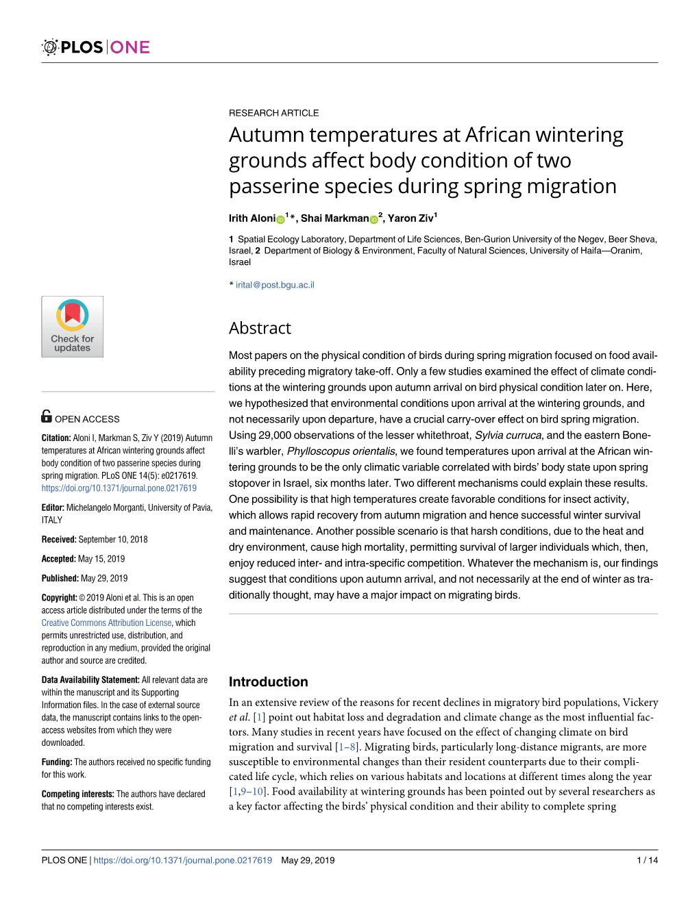 Autumn Temperatures at African Wintering Grounds Affect Body Condition of Two Passerine Species During Spring Migration