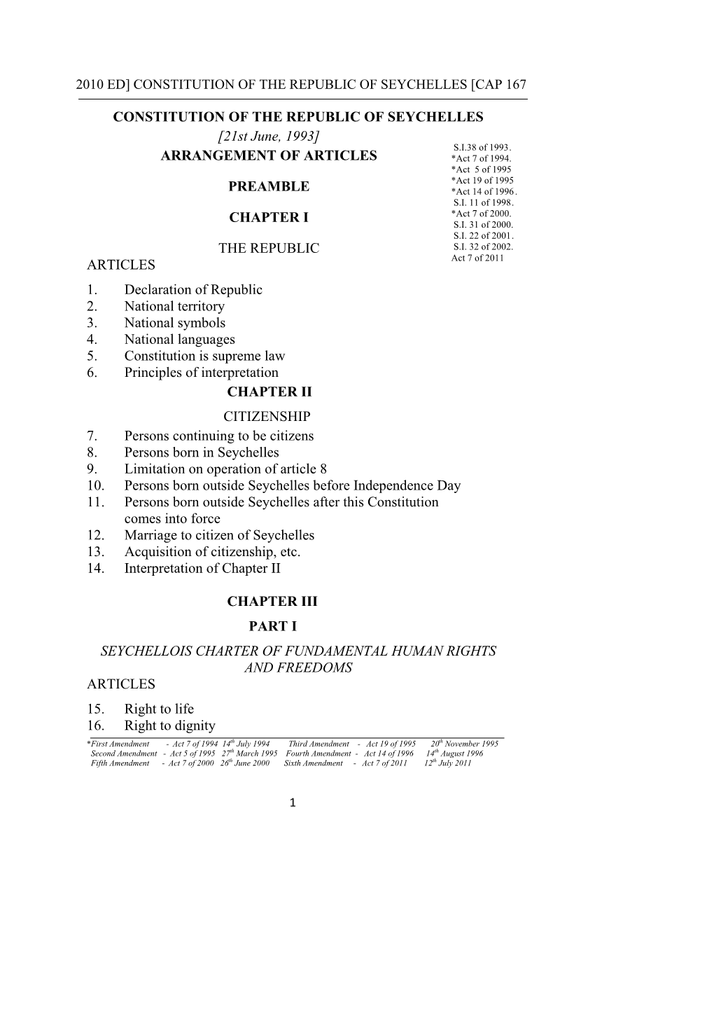 Constitution of the Republic of Seychelles [Cap 167 � Constitution of the Republic of Seychelles