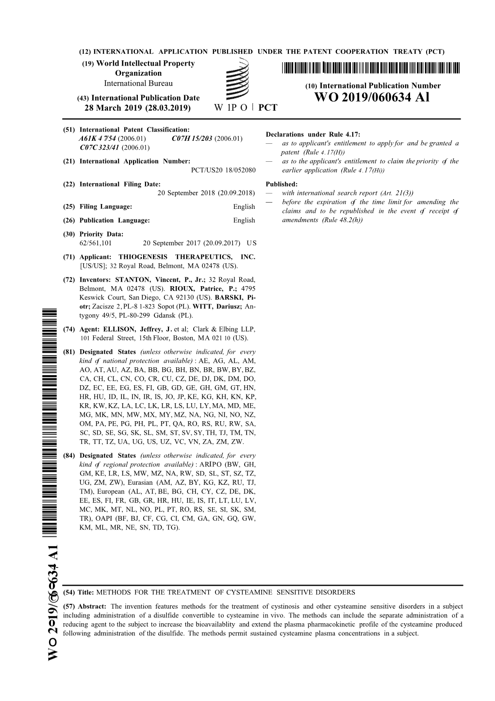 WO 2019/060634 Al 28 March 2019 (28.03.2019) W 1P O PCT
