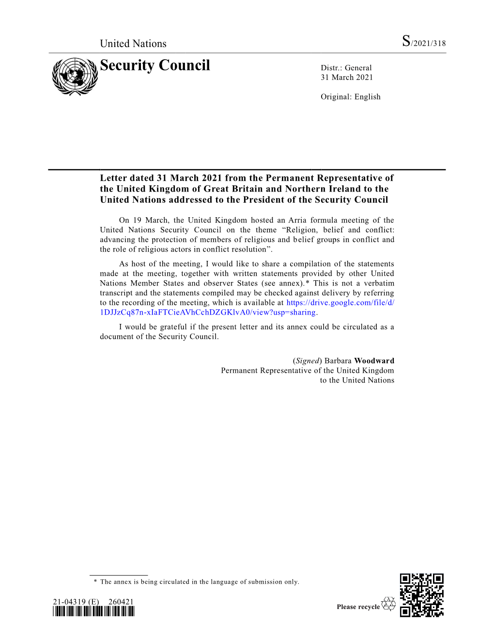 Security Council Distr.: General 31 March 2021