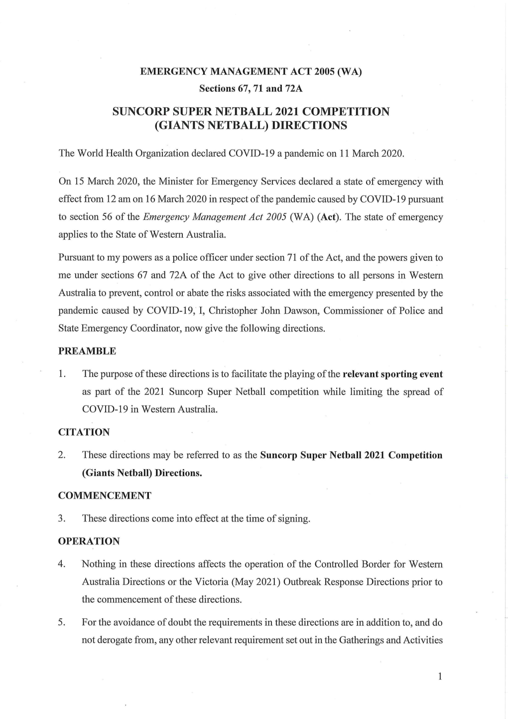 Suncorp Super Netball 2021 Competition (Giants Netball) Directions