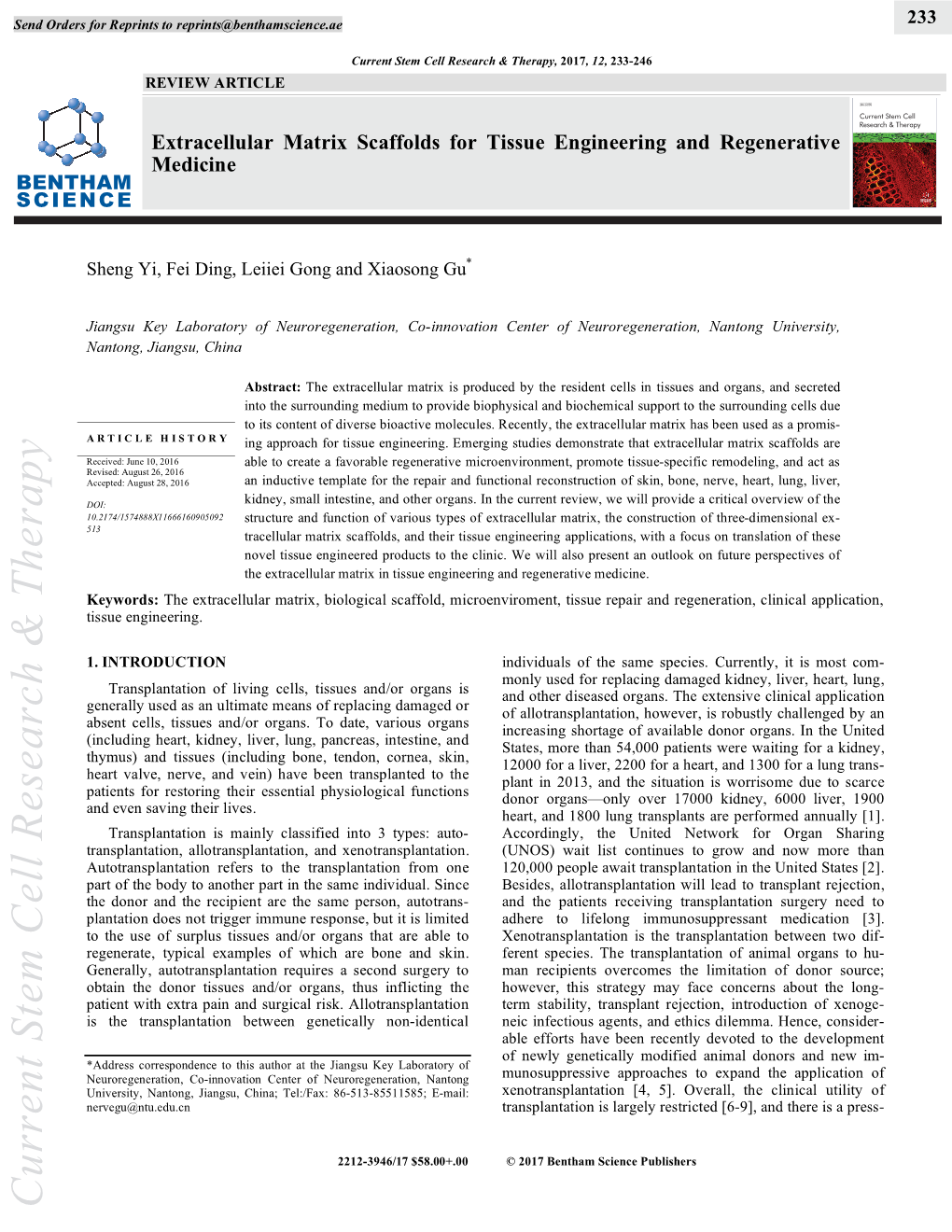 Extracellular Matrix Scaffolds for Tissue Engineering and Regenerative Medicine