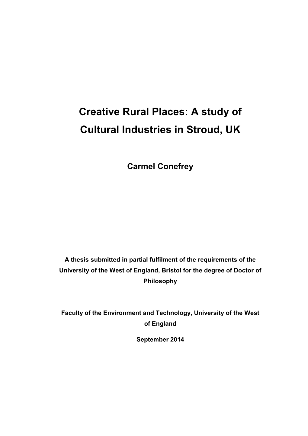 A Study of Cultural Industries in Stroud, UK