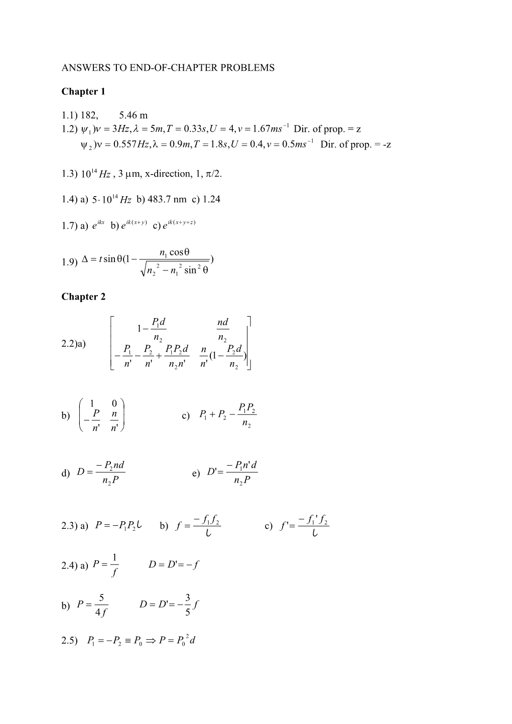 Answers to End-Of-Chapter Problems