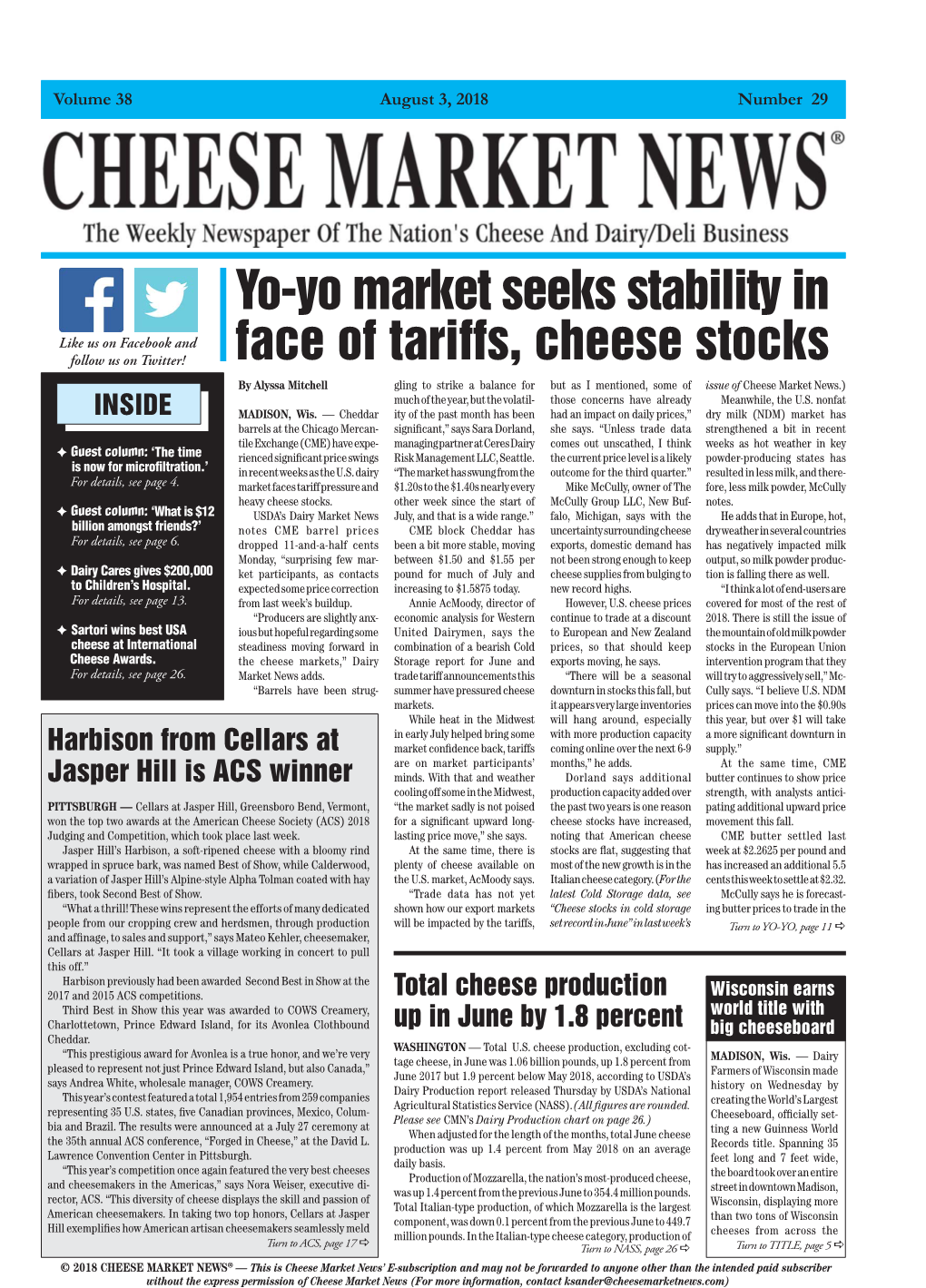 Yo-Yo Market Seeks Stability in Face of Tariffs, Cheese Stocks