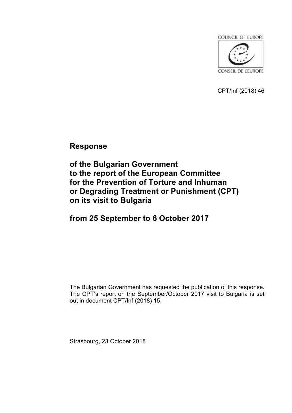 Response of the Bulgarian Government to the Report of The