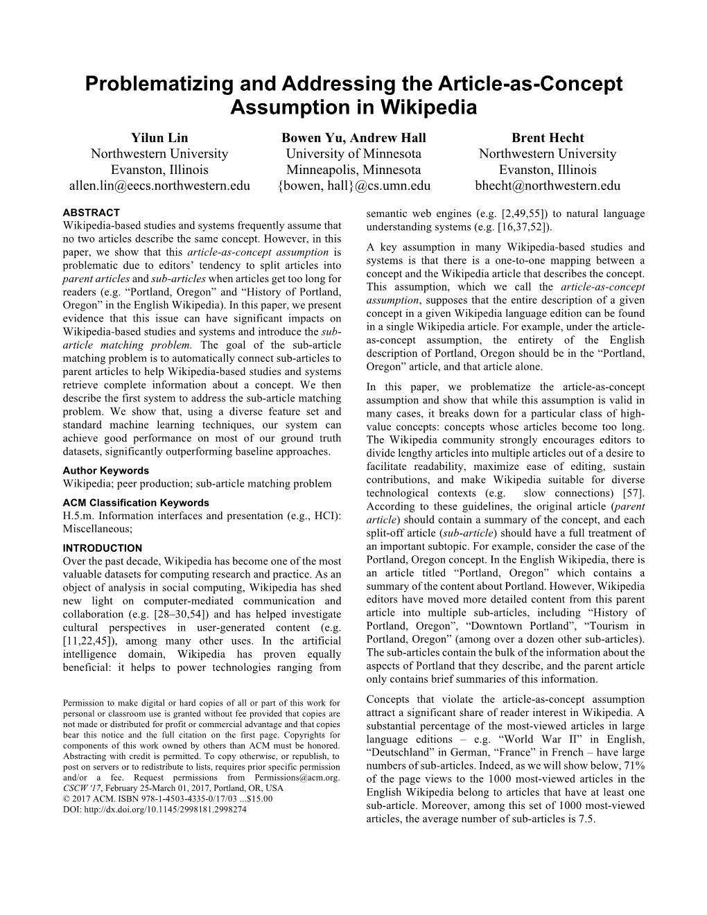 Problematizing and Addressing the Article-As-Concept Assumption In