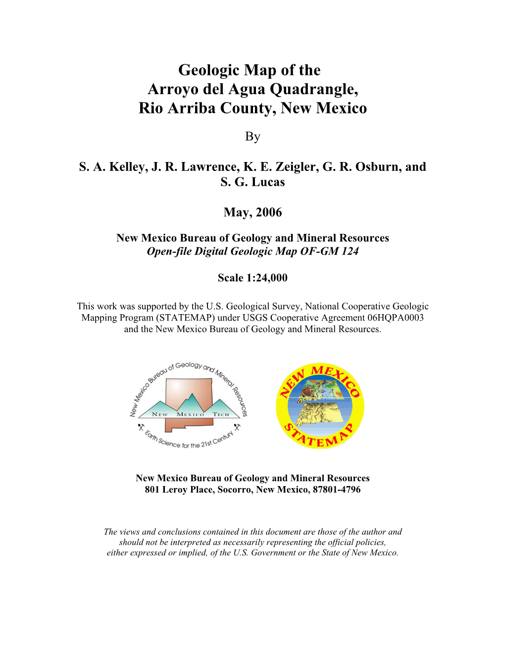 Geologic Map of the Arroyo Del Agua Quadrangle, Rio Arriba County, New Mexico