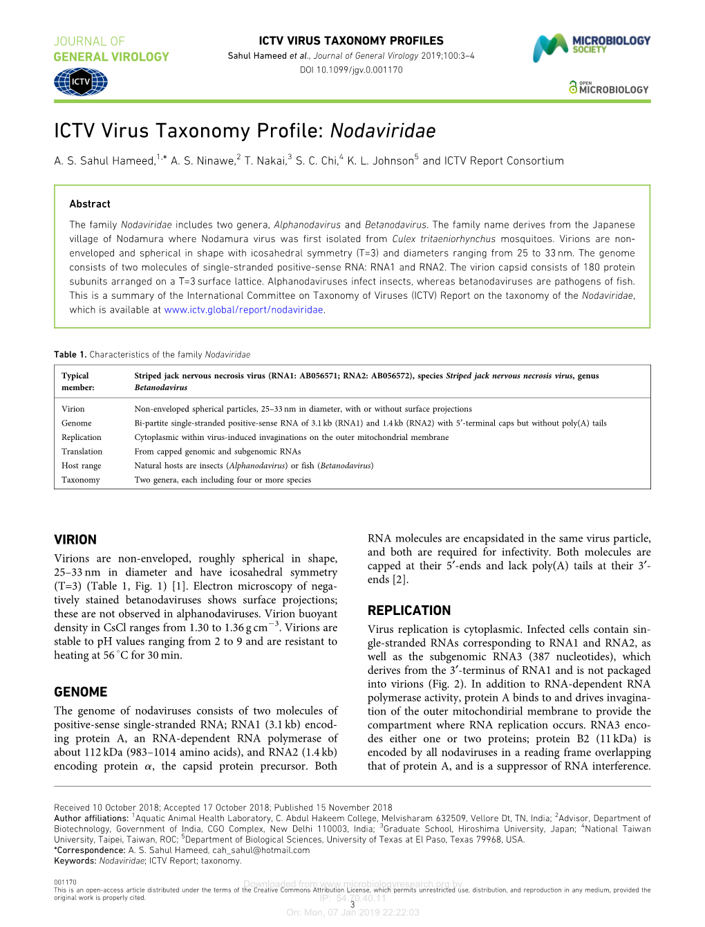 ICTV Virus Taxonomy Profile: Nodaviridae