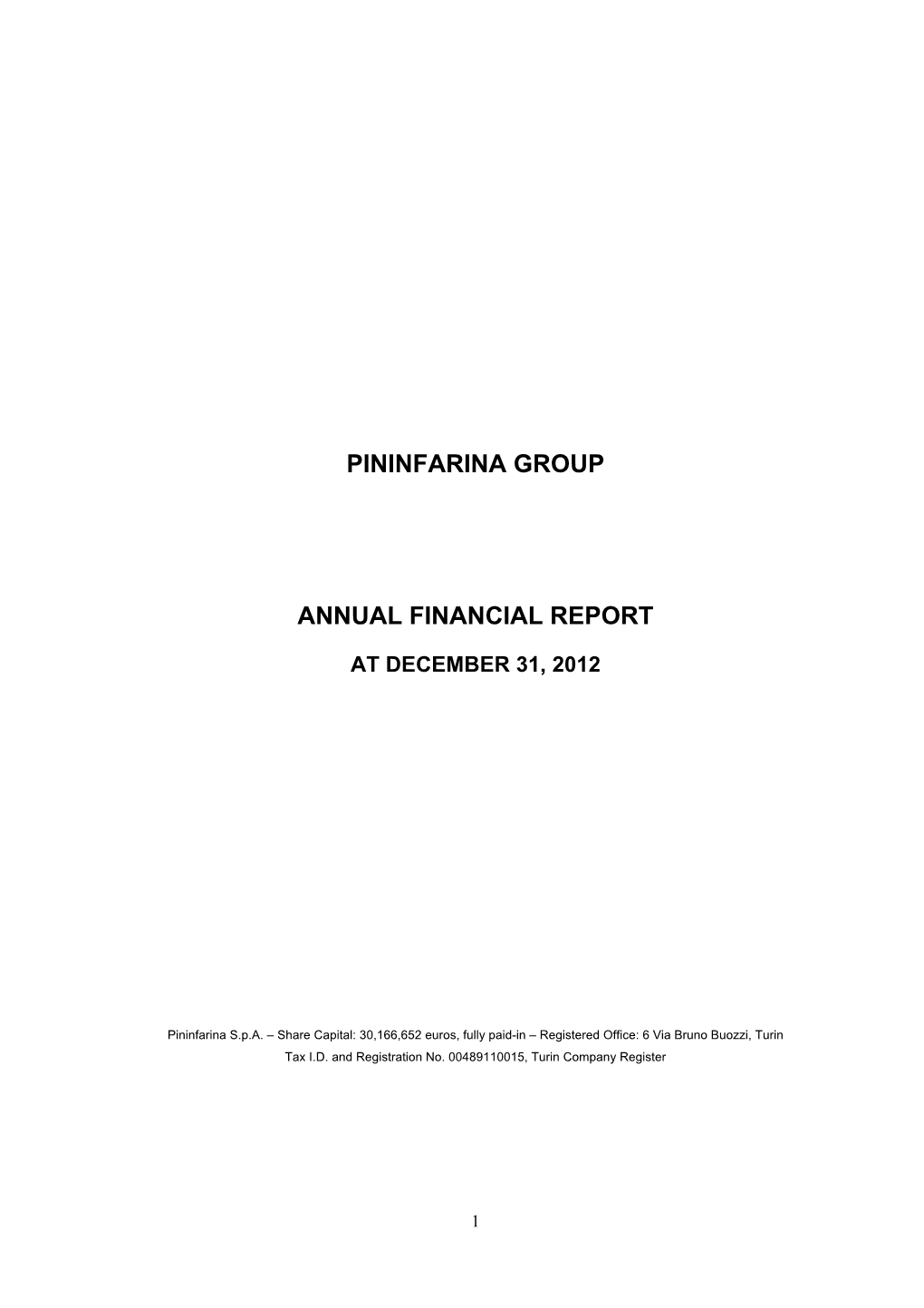 Pininfarina Group Annual Financial Report