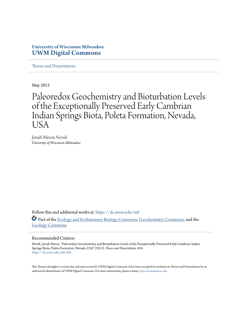 Paleoredox Geochemistry and Bioturbation Levels of The