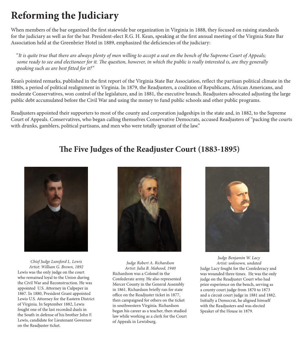 The Five Judges of the Readjuster Court (1883-1895)